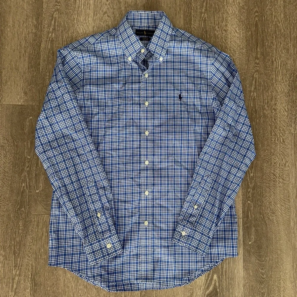 Polo Ralph Lauren Long Sleeve Button Down Easy Care Men's M Blue White‎ Plaid
